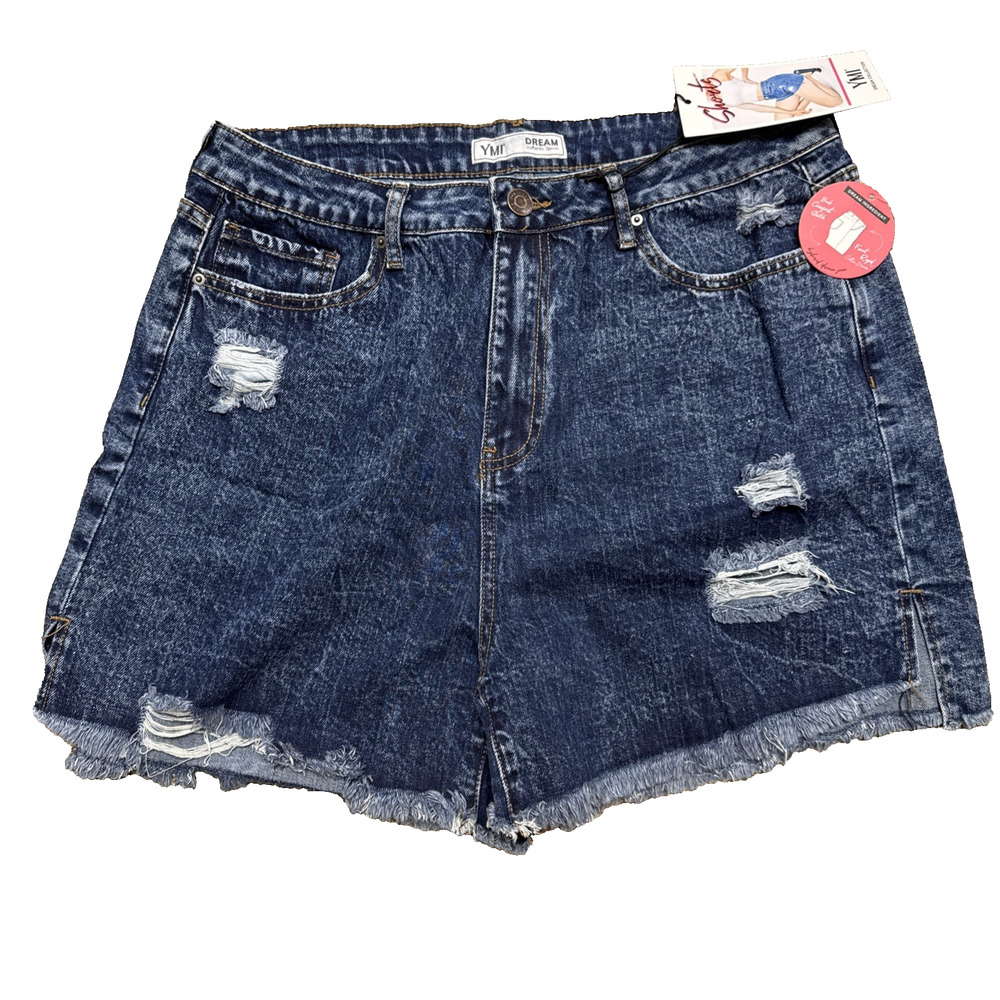 YMI Womens 17/34 Blue‎ Dream Collection Stretch Distressed Shorts Preppy NWT